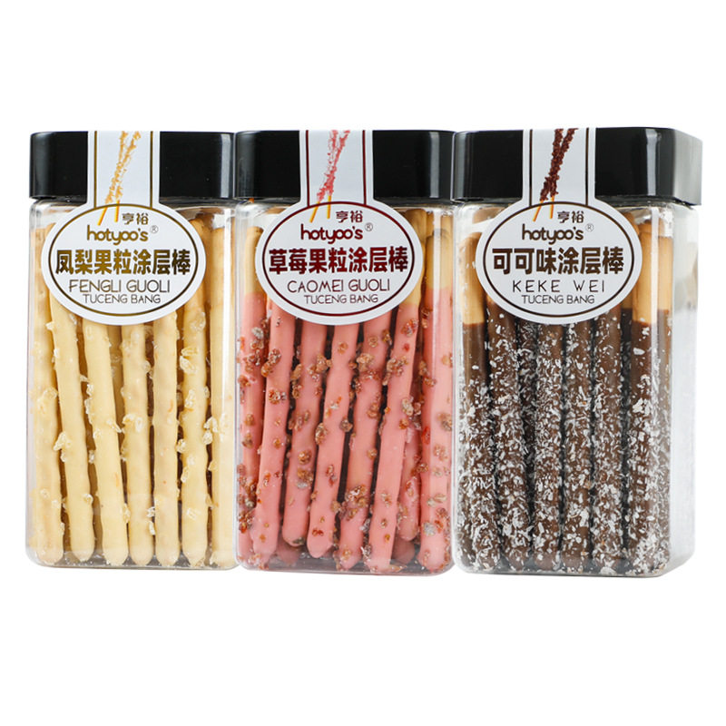 亨裕必珍罐装巧克力味棒涂层手指装饰饼干非儿童休闲零食整箱
