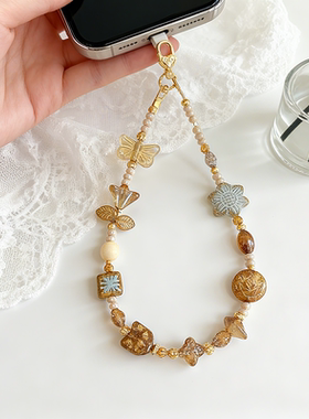 原创手机链手机链短款串珠手腕手机挂绳捷克珠琉璃小众名族风复古