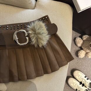 辣妹美式豹纹麂皮绒半身裙新款防走光高腰短裙显瘦百褶裙