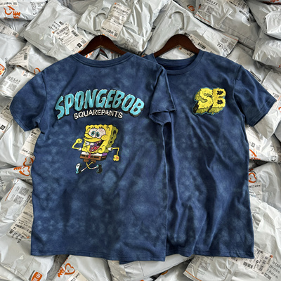 出口单 SpongeBob海宝恶搞扎染 街头男女款短袖T恤小众夏季薄0046