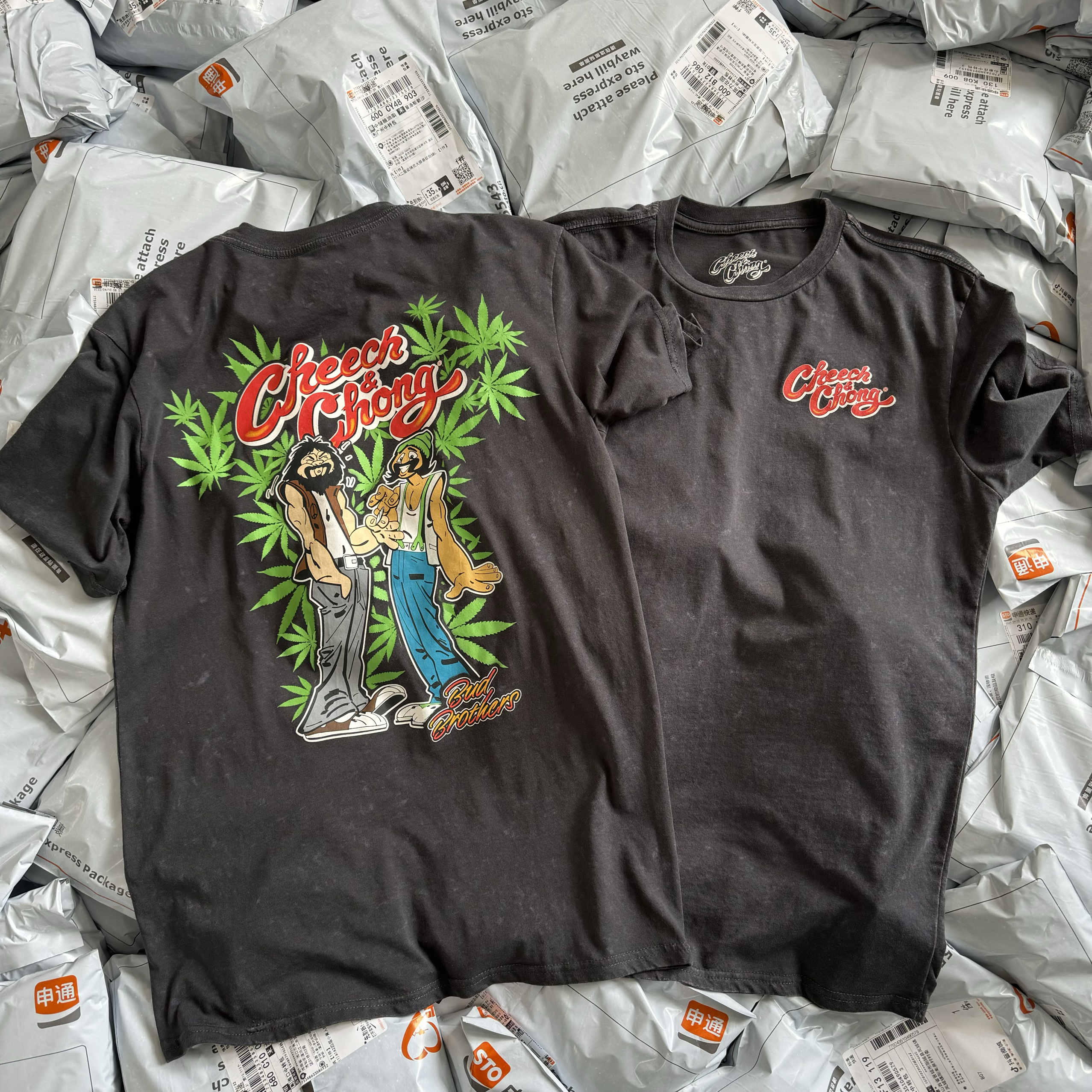 外贸 cheech&chong奇克和冲嬉皮士 水洗做旧夏薄短袖男女T恤小众