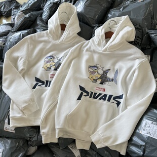 出口订单 漫威争锋周边 慵懒风美式复古连帽卫衣男女秋冬薄绒帽衫