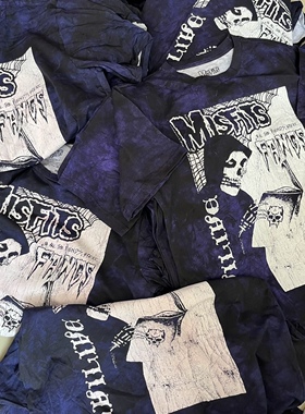 Misfits错配乐队Wolfs Blood骷髅头印花摇滚朋克美式复古短袖T恤