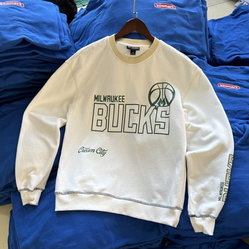 美国单 密尔沃基雄鹿队联名 美式复古圆领卫衣秋冬薄绒套头衫男女