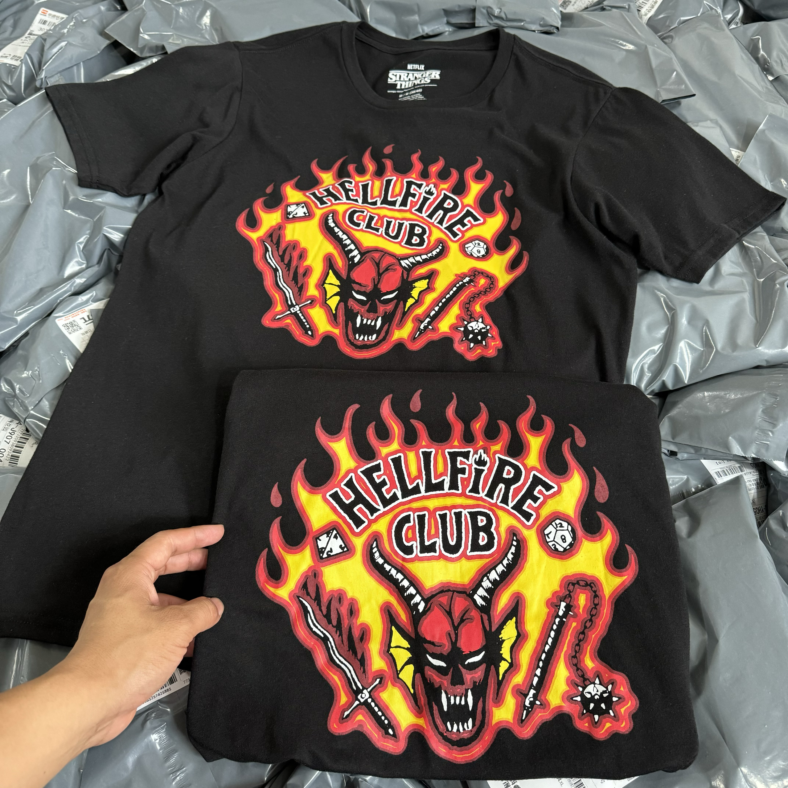 出口单 StrangerThings怪奇物语地狱火俱乐部美式T恤复古夏薄男女