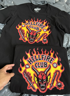 出口单 StrangerThings怪奇物语地狱火俱乐部美式T恤复古夏薄男女