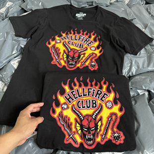 出口单 T恤复古夏薄男女 StrangerThings怪奇物语地狱火俱乐部美式