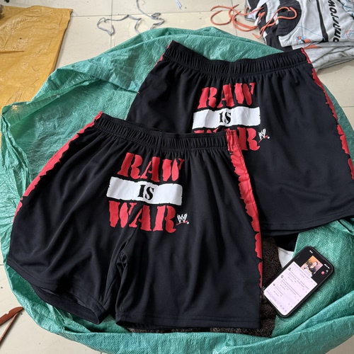 美版RAW IS WAR速干网眼短裤 WWE拳击运动复古男搏击散打训练双层
