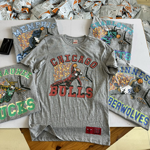 打球运动休闲健身T恤男女 球队复古印花短袖 外贸美单 公牛球迷款