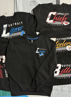 NFL 美式橄榄球联盟雄狮圆领卫衣黑前后印花秋冬薄绒男女情侣8494