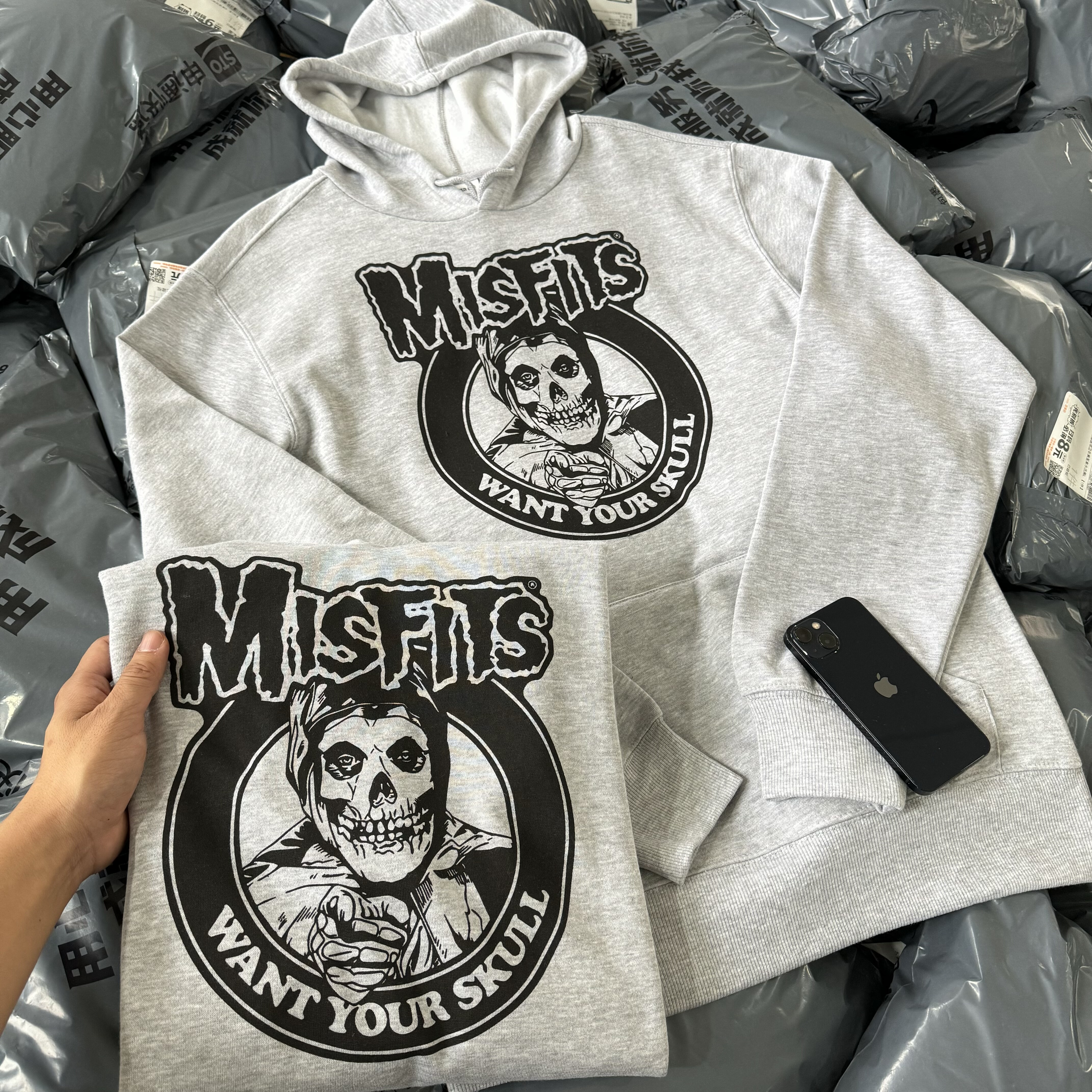美单 金属摇滚misfits乐队骷髅美式复古连帽卫衣男女薄绒秋冬帽衫