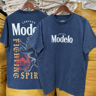 美版 莫德罗 啤酒beer工装风 美式复古阿美咔叽水洗做旧男短袖T恤