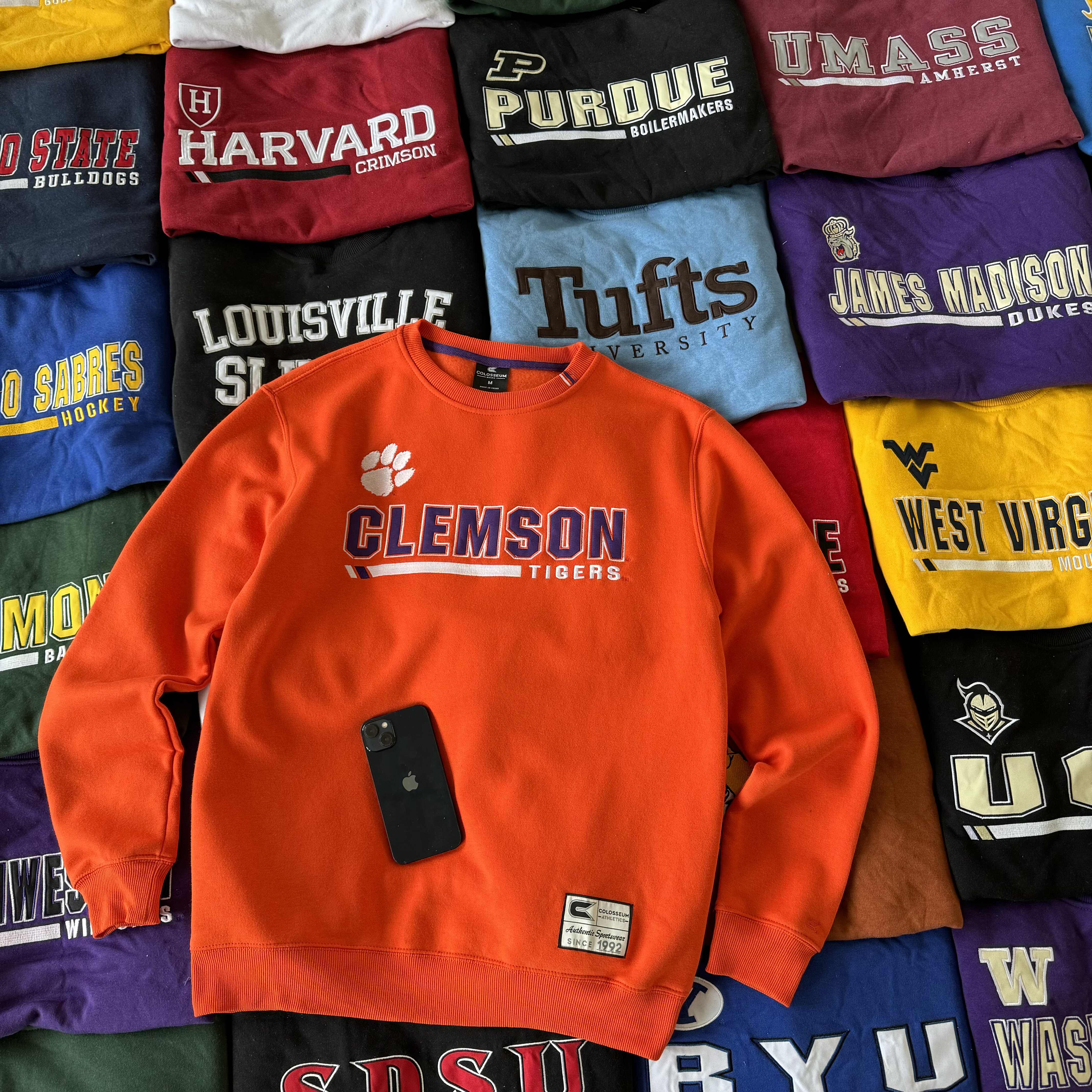 美单 刺绣 NCAA大学联盟 圆领学院风卫衣 美式秋冬薄绒多巴胺男女