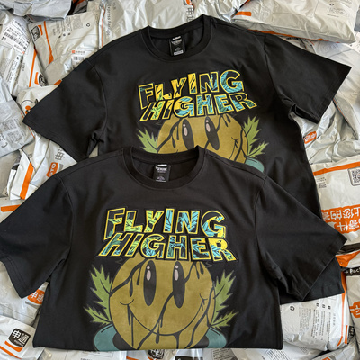 出口单 FLYING HIGHER万针刺绣 男女同款短袖夏薄T恤休闲街头3671