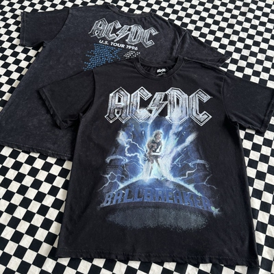 美版 AC/DC Ballbreaker1996巡演T恤复古水洗做旧短袖男女T恤摇滚