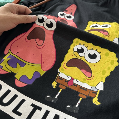 美版 SpongeBob海宝派大星慵懒风卡通街头复古男女短袖夏薄T恤649