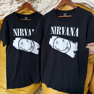 美版 Out Smiley笑脸复古男士 T恤865 Nirvna涅槃乐队柯本摇滚Worn