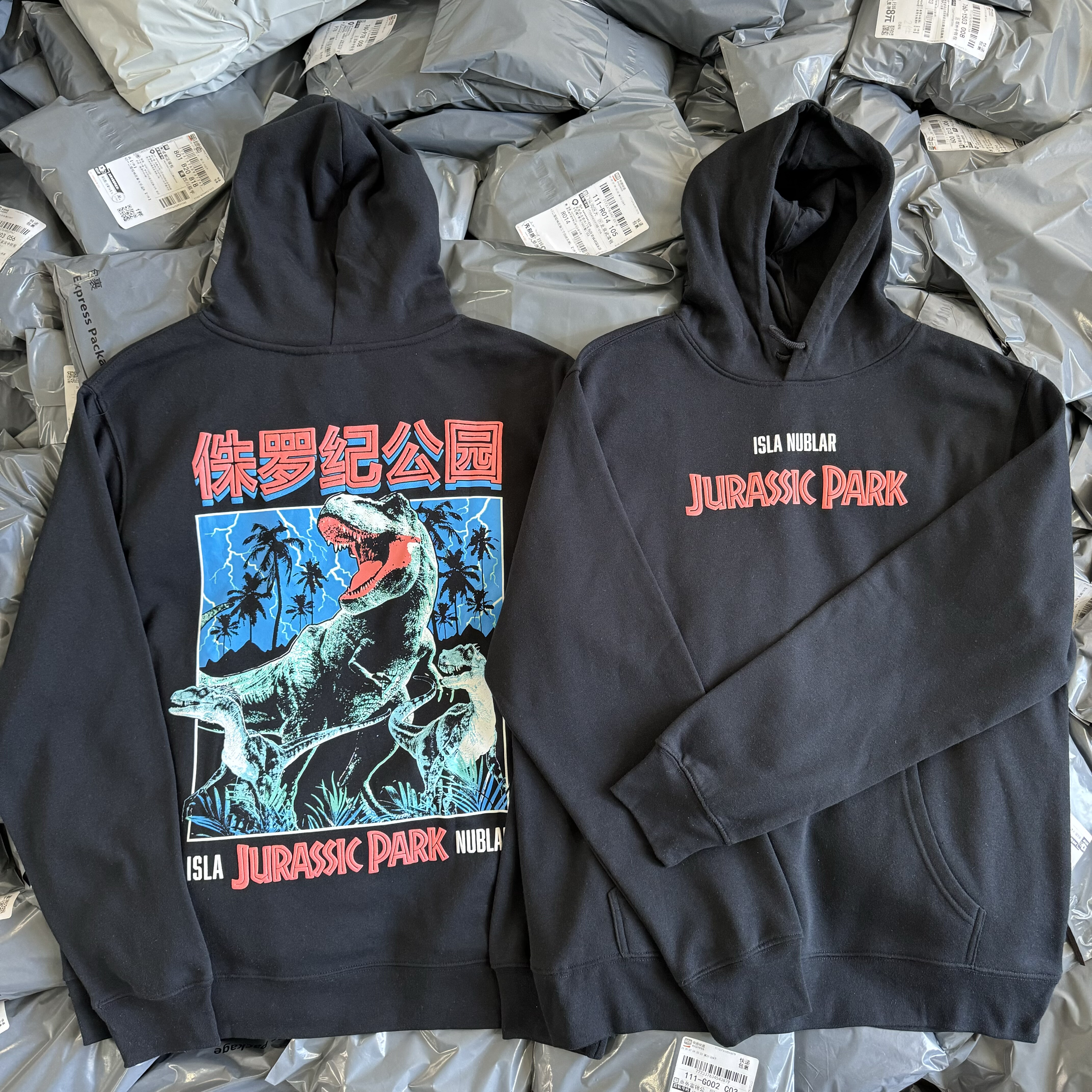 环球影成 Jurassic PARK 侏罗纪恐龙秋冬薄绒连帽卫衣男女帽衫732