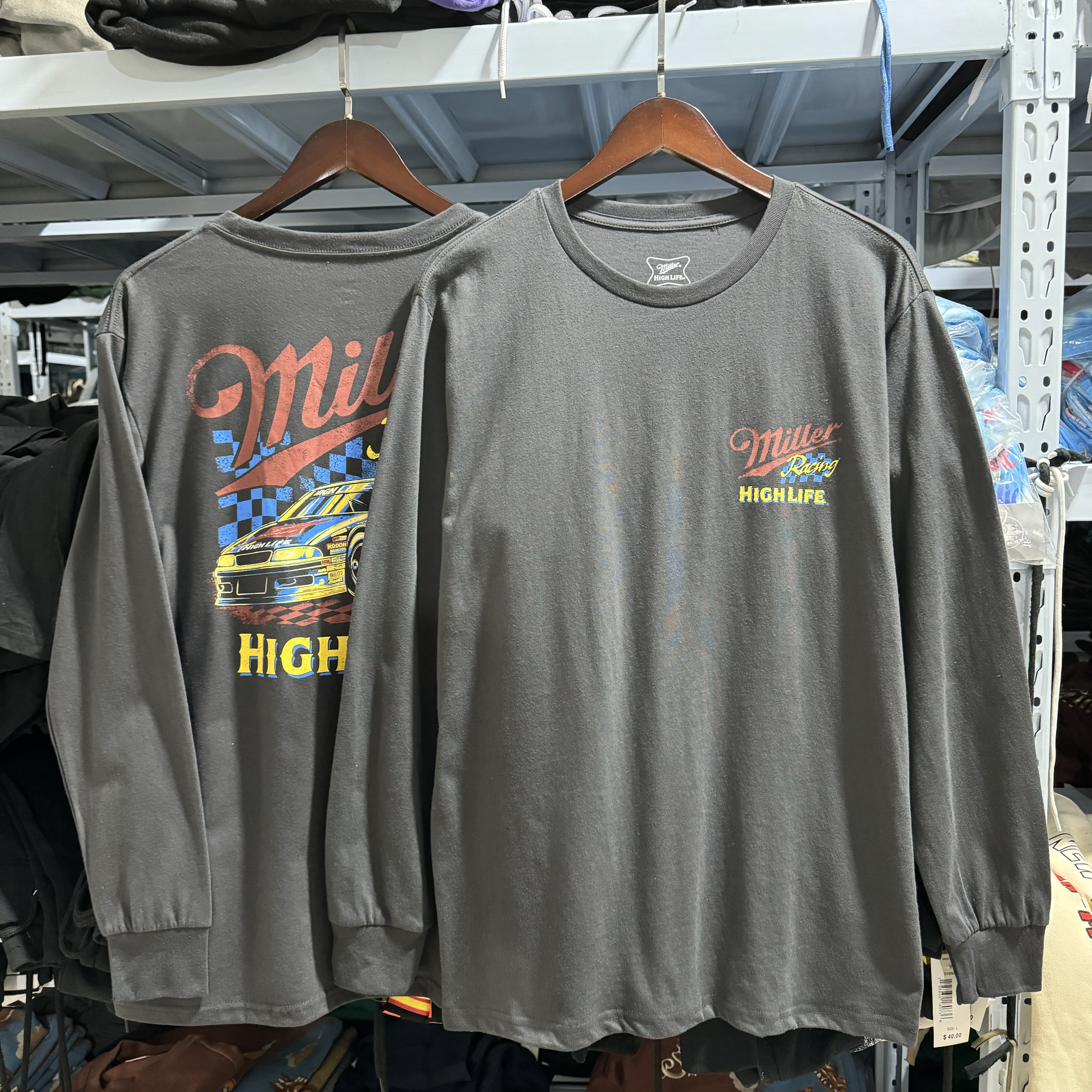 出口单 Racing High Life 米勒赛车联名 美式复古春秋长袖t恤男女
