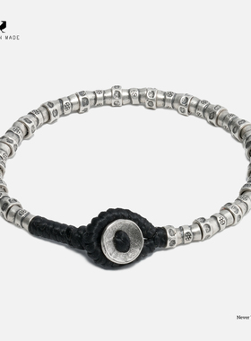 RONINMADE复古小众古尾花银手链男女情侣礼物蜡绳手串银饰中古