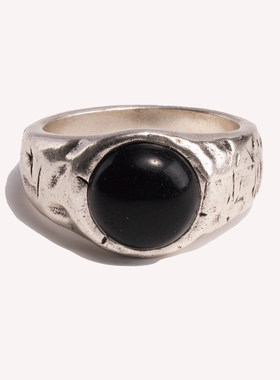 RONINMADE复古宝石黑眼之泪黑曜石戒指纯银尾戒中古男礼物