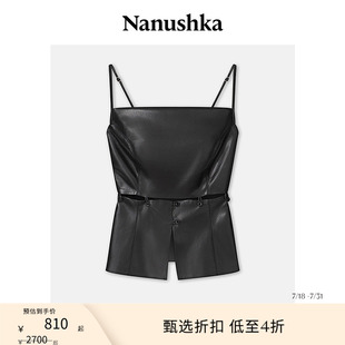 甄选折扣 女士 NANUSHKA 吊带背心上衣 GYDIA 素皮黑色简约修身