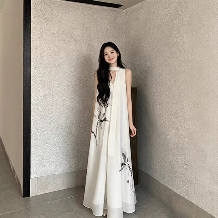 有洧Youwei2026巨好看连衣裙女新款夏季新中式无袖白色背心裙长裙