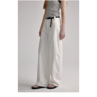 子 百搭阔腿裤 白色直筒休闲裤 女高腰显瘦棉质2026春夏宽松弯刀裤