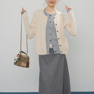 法式 针织毛衣女2026秋春夏显瘦休闲打底上衣 复古假两件开衫