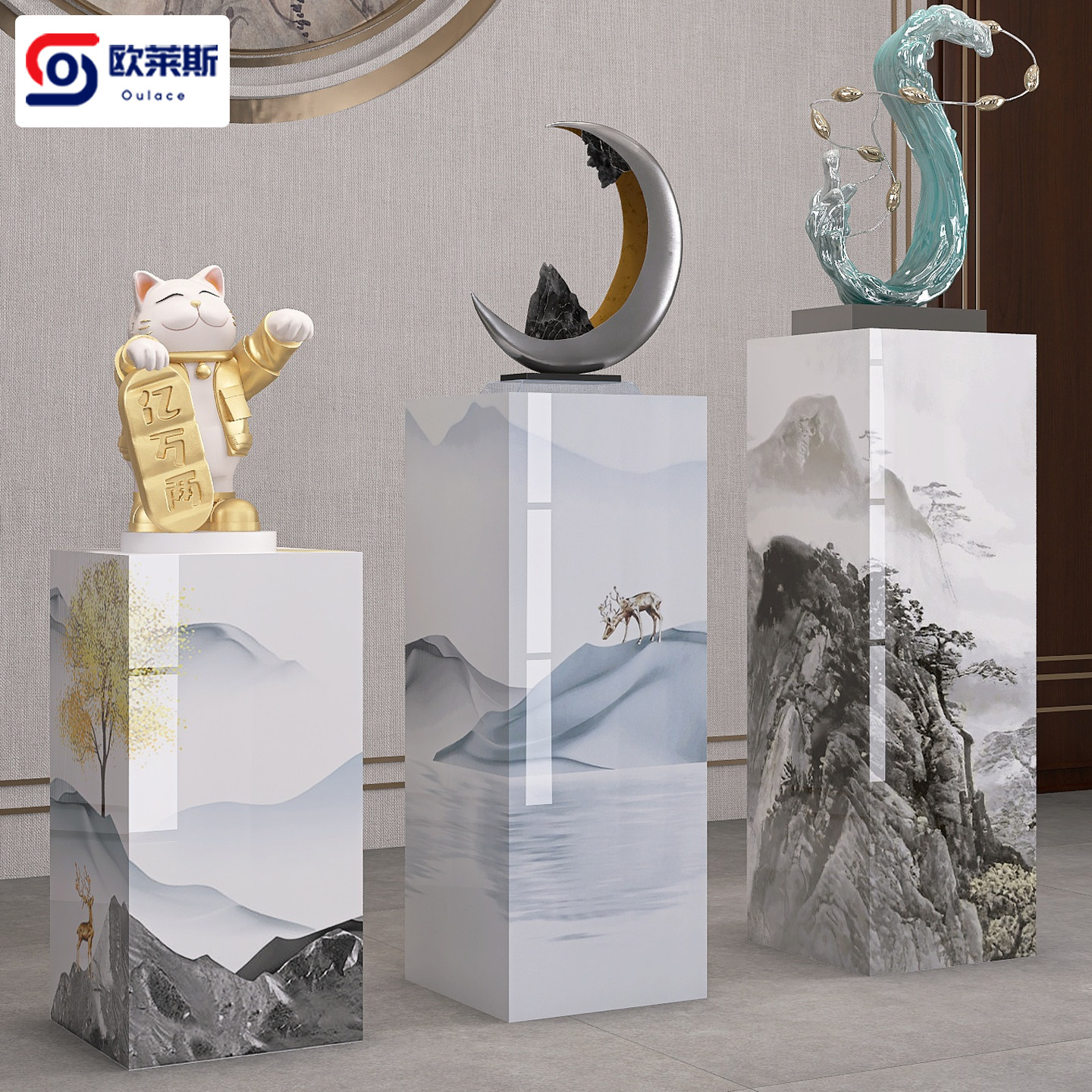 大理石摆件底座摆台增高轻奢高级感2026新款岩板花架子客厅落地式,家居饰品,落地摆件,淘宝优惠券,粉丝福利购,淘宝优惠卷