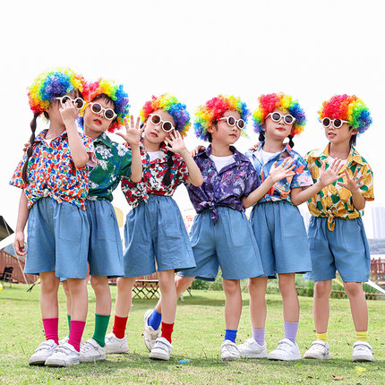 港风儿童演出服啦啦队小学生运动会服装幼儿园园服套装男女童衬衫