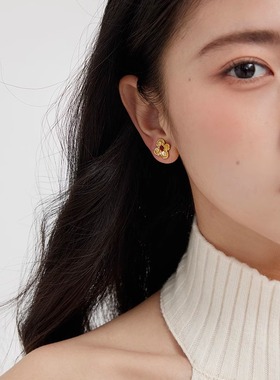 Entnii 假日印象 法式简约花朵精致锆石耳环日常小巧耳钉耳夹