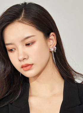 Entnii 蝴蝶耳语 超仙气质蝴蝶银色镶钻链条甜酷风耳钉耳环女