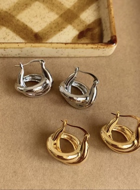 Entnii 环环相扣 港风小众简约设计感镂空金属耳环耳饰