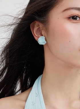 Entnii 海盐玫瑰 薄荷蓝春夏简约山茶花耳钉小众简约时尚耳环耳钉