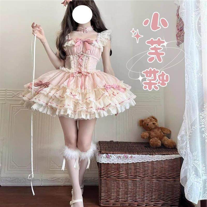 洛丽塔小芙蝶lolita软妹风粉色蛋糕裙甜美公主风蓬蓬裙芭蕾连衣裙