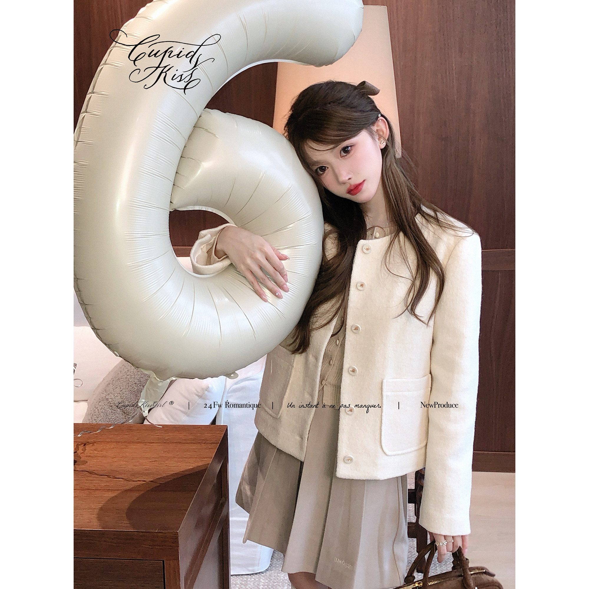 【福利6折清仓】csk丘比特 “Black&White” 60羊毛韩系丝绒外套