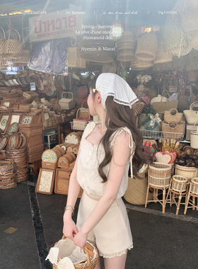 【福利6折清仓】csk丘比特 请一起度假吧！棉麻风少女短款小上衣