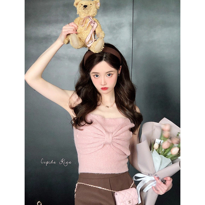 毛线少女蝴蝶结吊带内搭csk