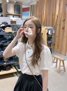 csk丘比特 经典polo 少女POLO上衣夏季显瘦花瓣领白色t恤小衫百搭