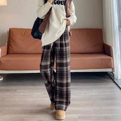 格毛呢裤女春款秋VLU225新款高腰显瘦垂0窄感子版直筒宽裤子冬JWY