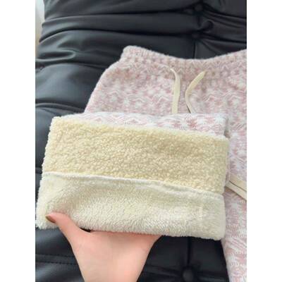 超f看奶fuu工好DTV花针织阔腿提加绒搭加重厚冬季粉色HTX女减龄百