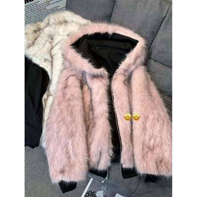 浅蓝色猫帽JSX山雕毛毛连CJL外衣套女朵暖冬季耳两面穿加绒座加厚