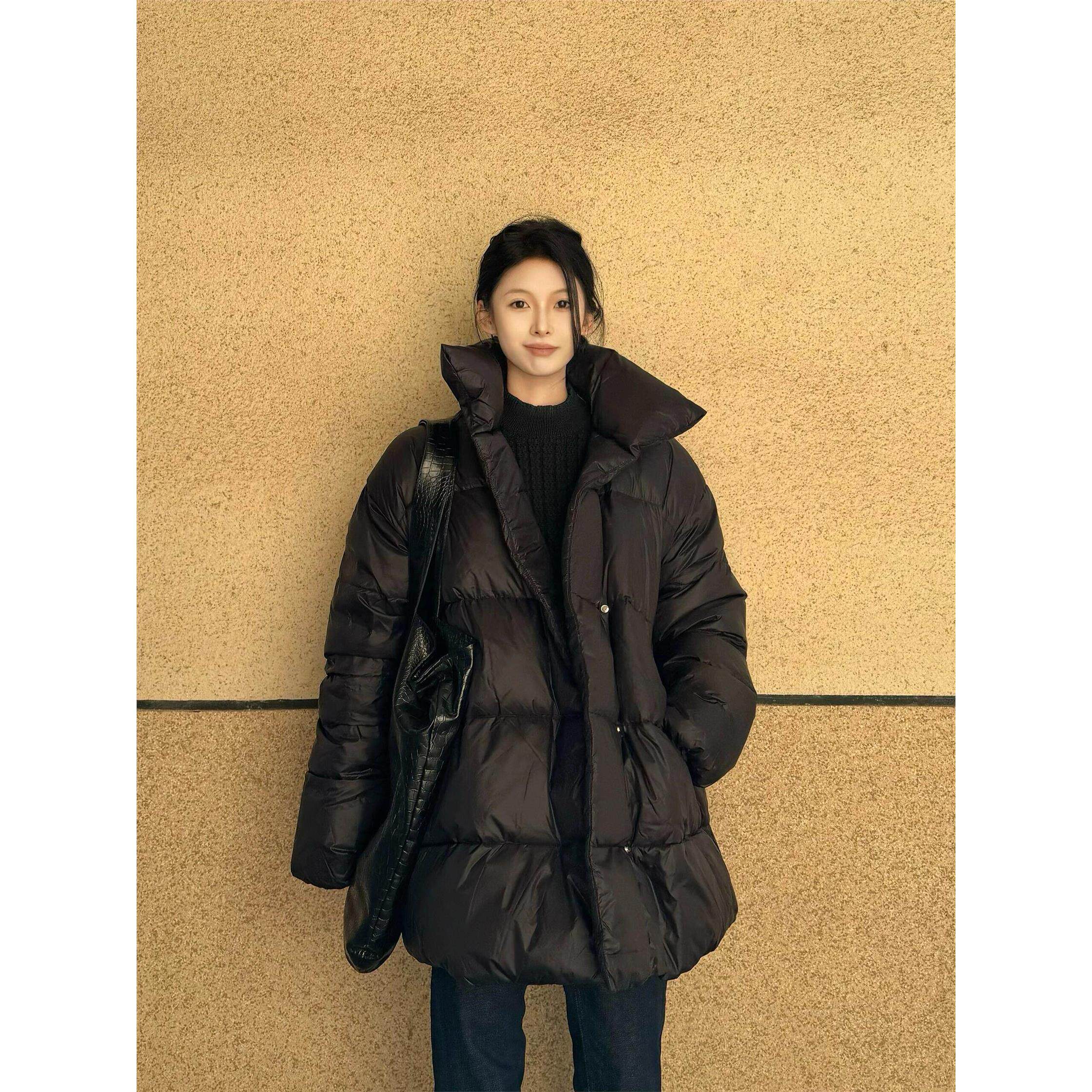 黑色羽绒服女冬季2025年新款韩版宽松加厚保暖中长款90白鸭绒外套