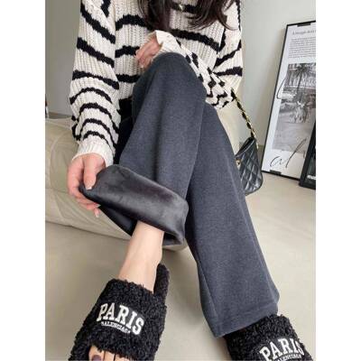 德绒糯米裤女冬季松闲紧腰G秋加裤加EO厚休拖CGK地高腰垂感直筒阔