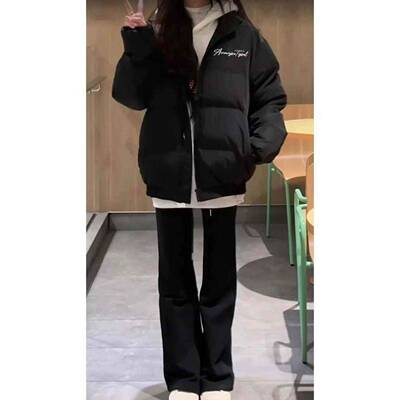 黑色羽BK绒棉服少0女童季2中中25新款VKS初高大学生冬U加厚保暖棉