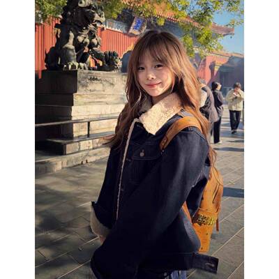 初牛套外冬ACW羊羔毛短仔女冬季新款加绒加厚VZK显宽松瘦款夹克棉