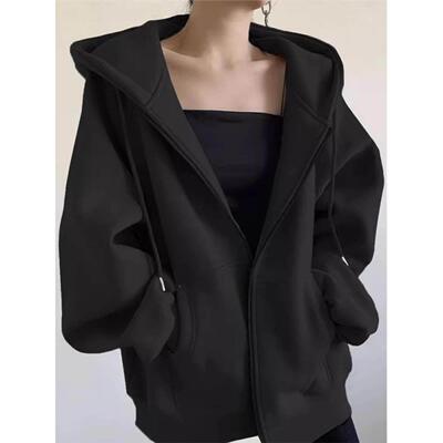 东即卫衣240240807807银狐绒连帽开衫山外厚套墨22女5新0款初秋季