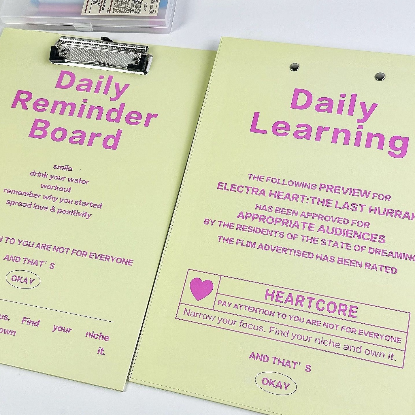 ins风黄粉英文板夹A4加厚试卷文件夹写字学生书写试卷超硬垫板