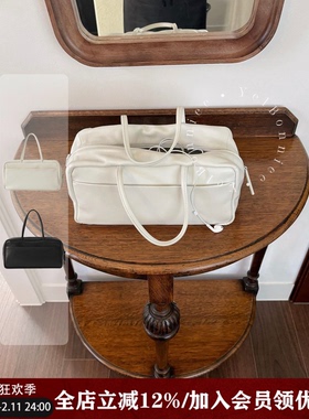 野啵妮nothingwritten韩国真皮包包大容量通勤女保龄球包波士顿包